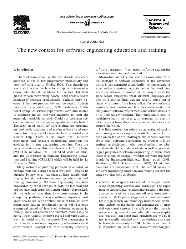(PDF) The new context for software engineering education and training