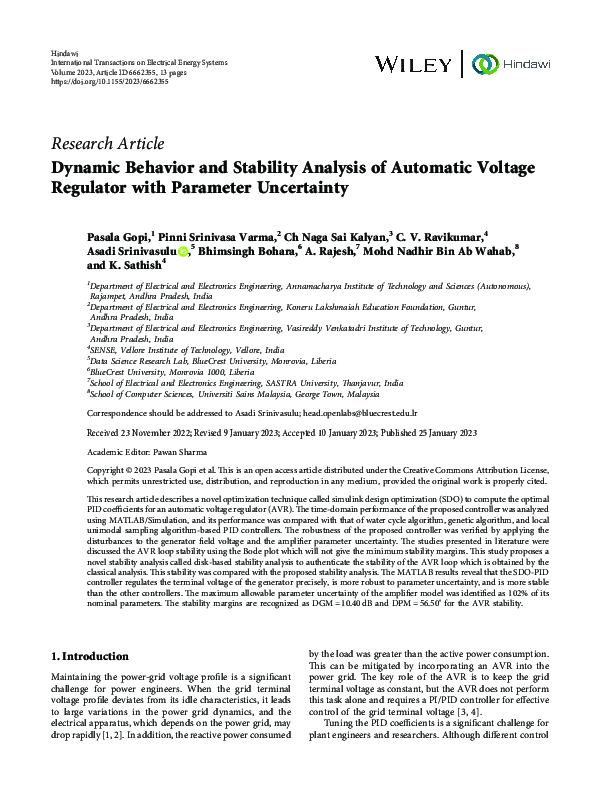(PDF) Dynamic Behavior and Stability Analysis of Automatic Voltage ...