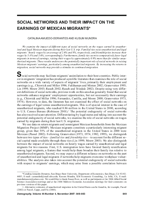 (PDF) Social networks and their impact on the earnings of Mexican Migrants