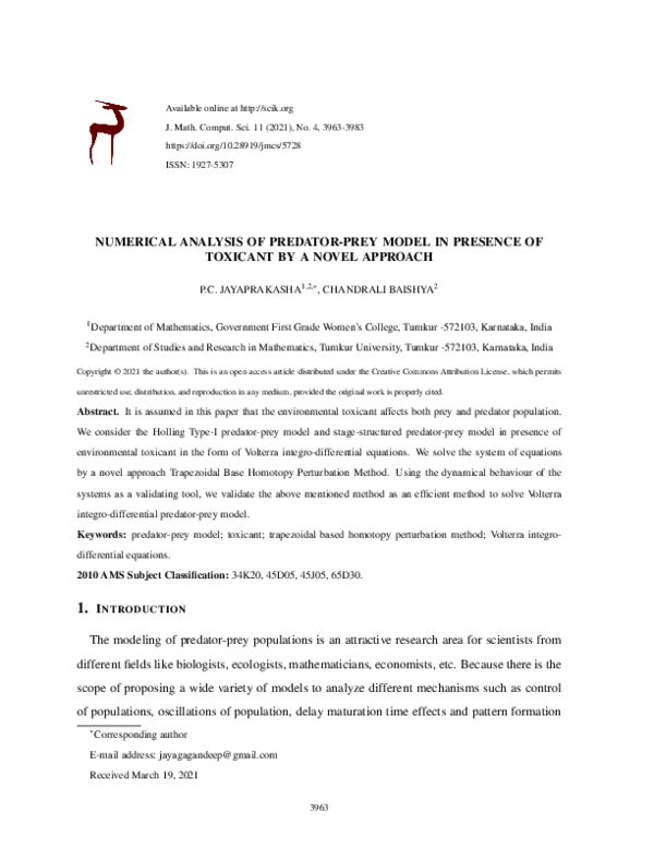 (PDF) Numerical analysis of predator-prey model in presence of toxicant ...