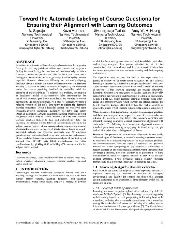 (PDF) Toward the Automatic Labeling of Course Questions for Ensuring ...