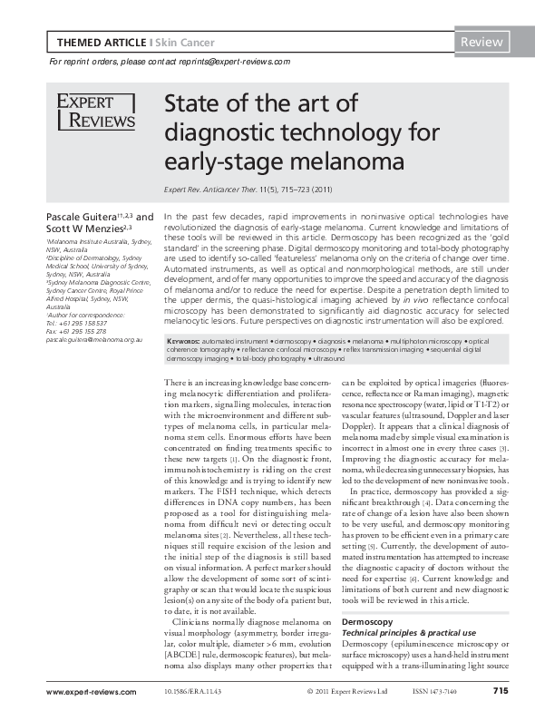 (PDF) State of the art of diagnostic technology for early-stage melanoma