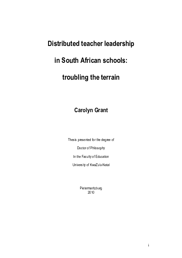 (PDF) Distributed teacher leadership in South African schools ...
