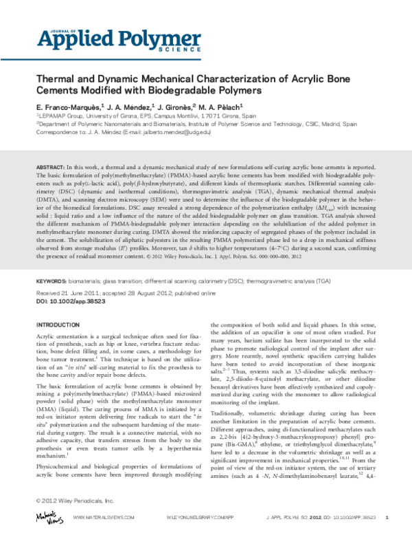 (PDF) Thermal and dynamic mechanical characterization of acrylic bone ...