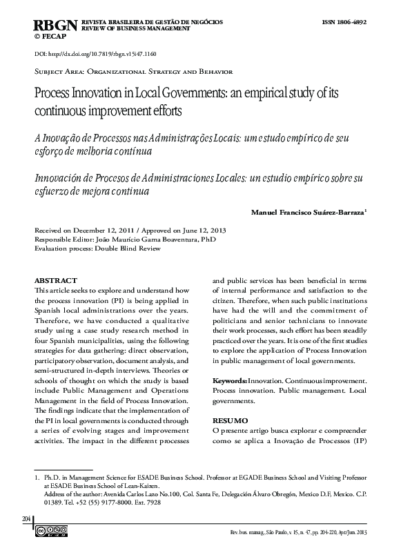 (PDF) Process Innovation in Local Governments: an empirical study of ...