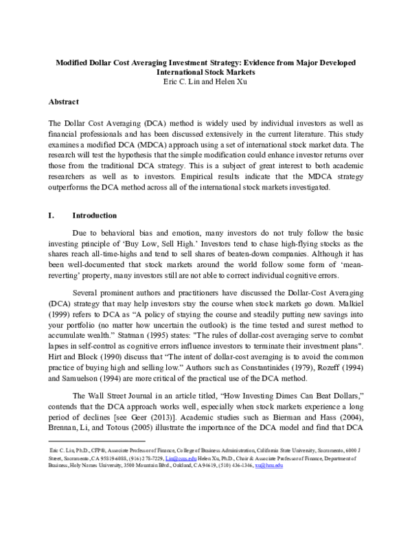 (PDF) Modified Dollar Cost Averaging Investment Strategy: Evidence From ...