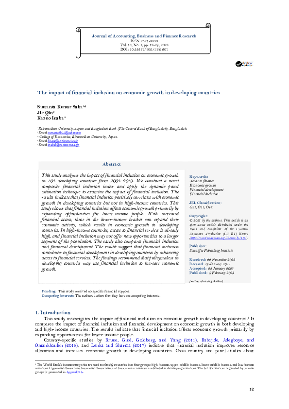(PDF) The impact of financial inclusion on economic growth in ...