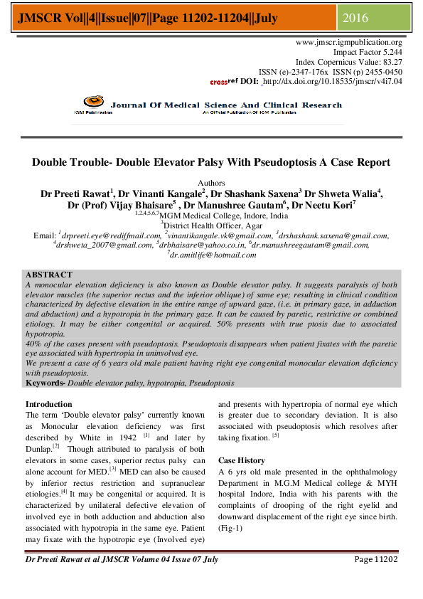 (PDF) Double Trouble Double Elevator Palsy With Pseudoptosis A Case