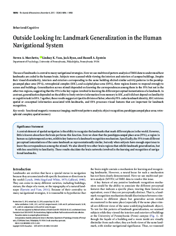 (PDF) Outside Looking In: Landmark Generalization in the Human ...