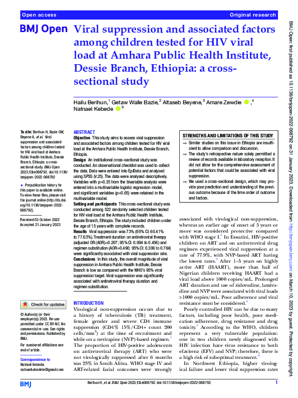 (PDF) Viral suppression and associated factors among children tested ...