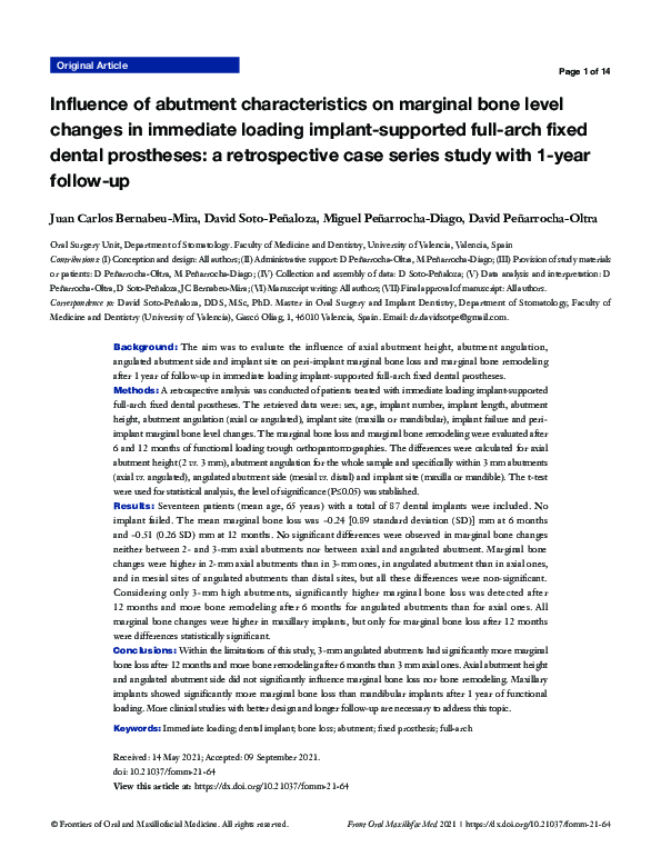 (PDF) Influence of abutment characteristics on marginal bone level ...
