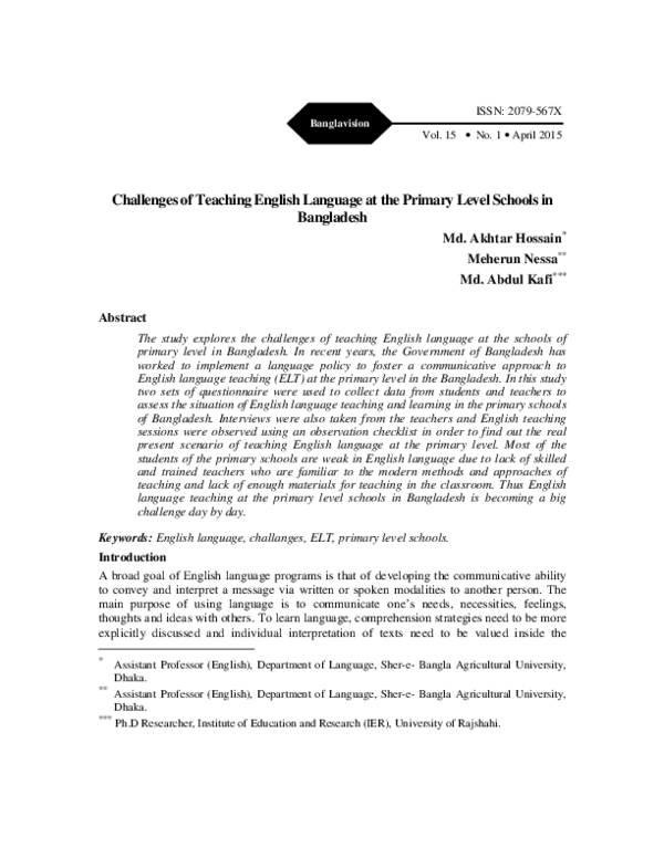 (PDF) Challenges of Teaching English Language at the Primary Level ...
