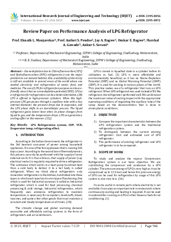 (PDF) Review Paper on Performance Analysis of LPG Refrigerator