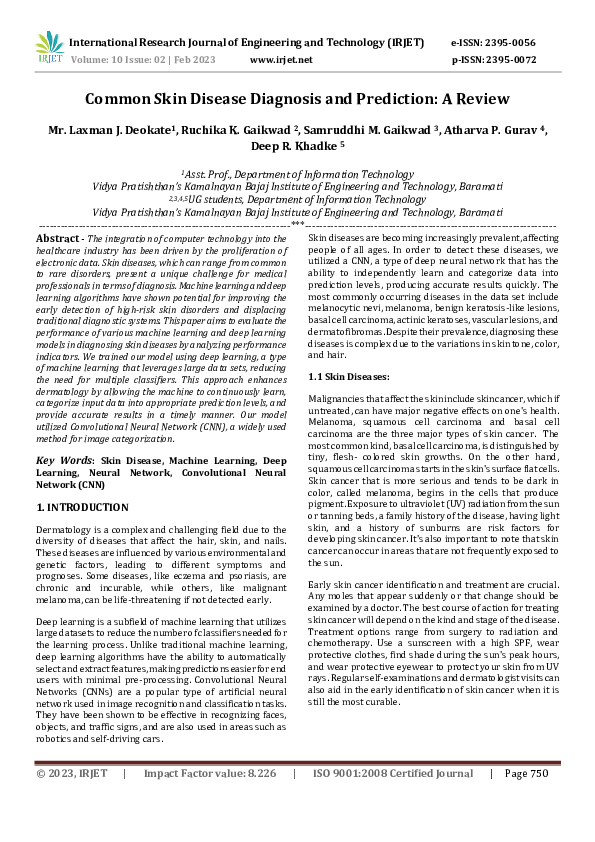 (PDF) Common Skin Disease Diagnosis and Prediction: A Review