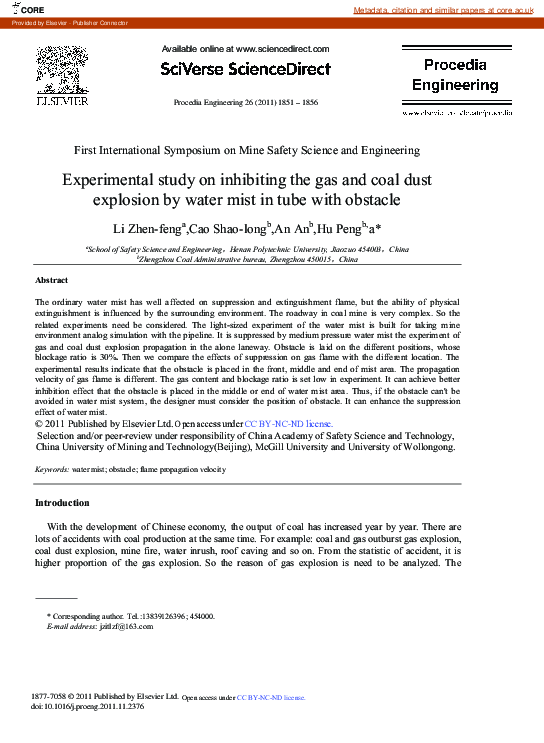 (PDF) Experimental Study on Inhibiting the Gas and Coal Dust Explosion ...