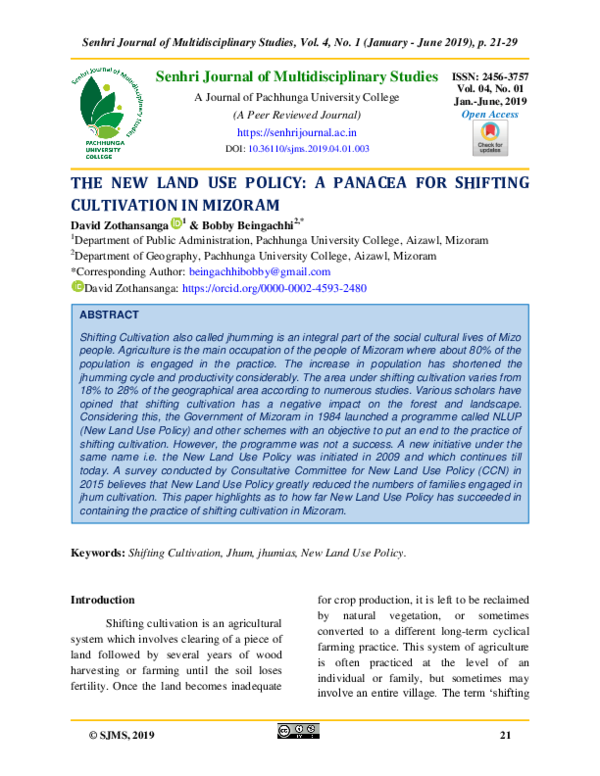 (PDF) The New Land Use Policy A Panacea for Shifting Cultivation in