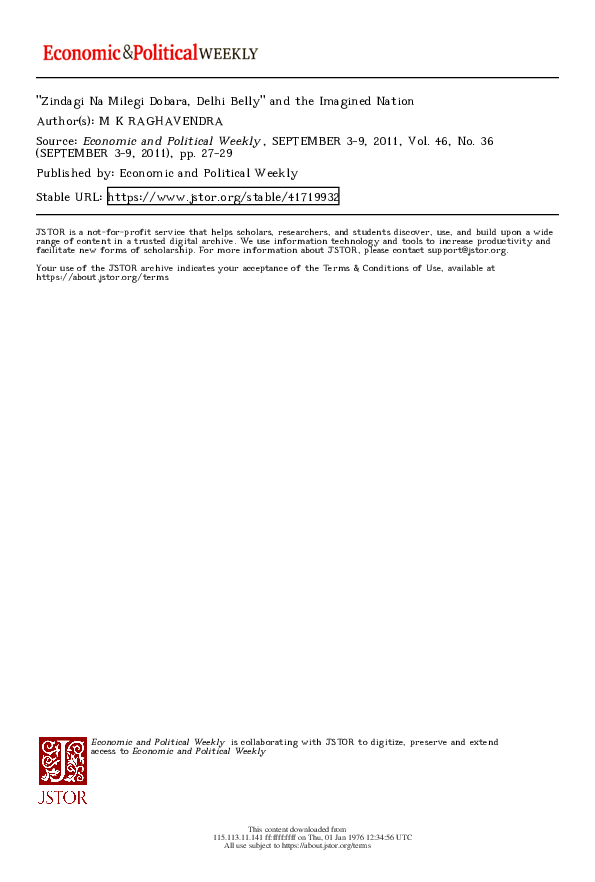 (PDF) "Zindagi Na Milegi Dobara, Delhi Belly" and the Imagined Nation