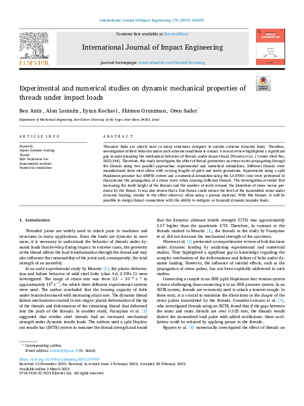 (PDF) Experimental and numerical studies on dynamic mechanical ...