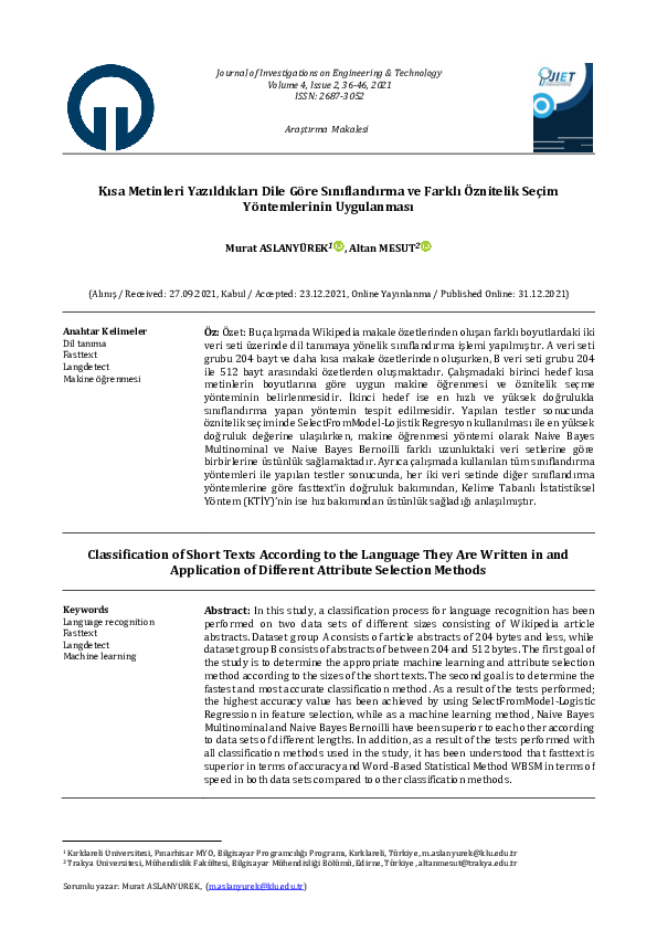 (PDF) Classification of Short Texts According to the Language They Are ...