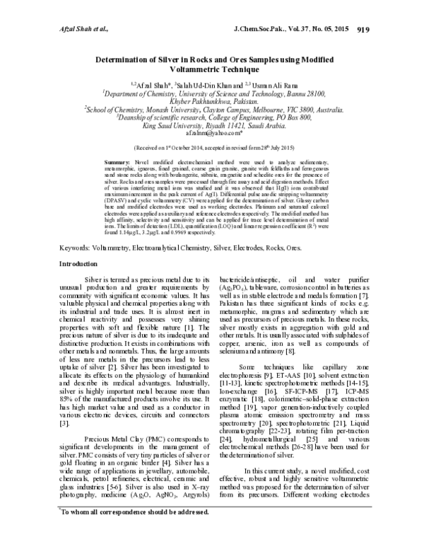 (PDF) Determination of silver in rocks and ores samples using modified ...