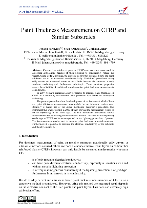 (PDF) Paint thickness measurement on CFRP and similar substrates