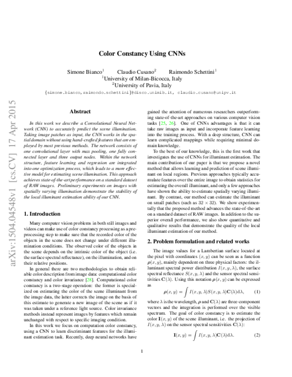 (PDF) Color constancy using CNNs