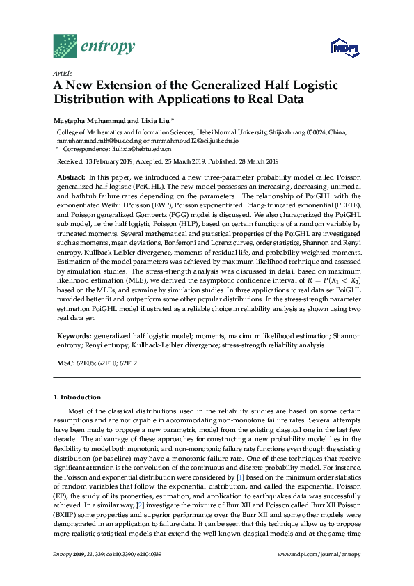 (PDF) A New Extension of the Generalized Half Logistic Distribution ...