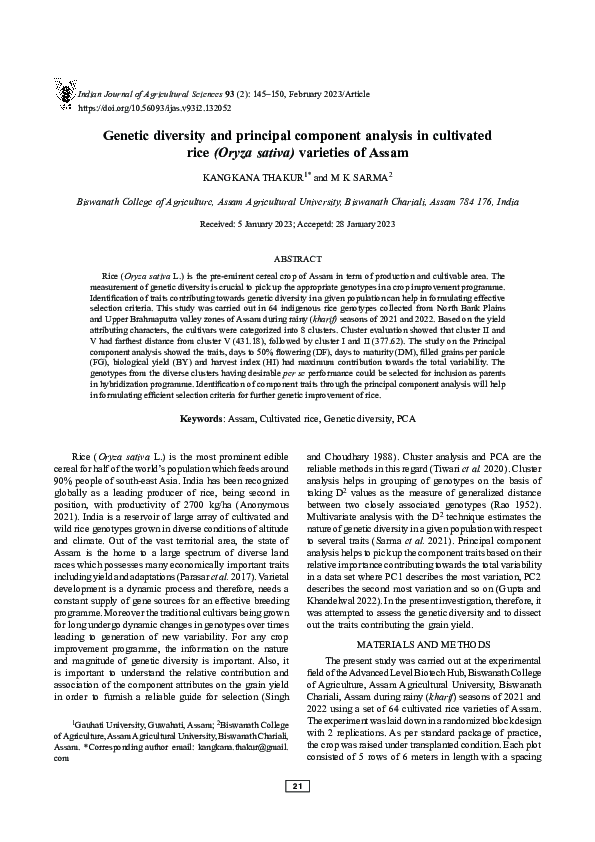 (PDF) Genetic diversity and principal component analysis in cultivated ...