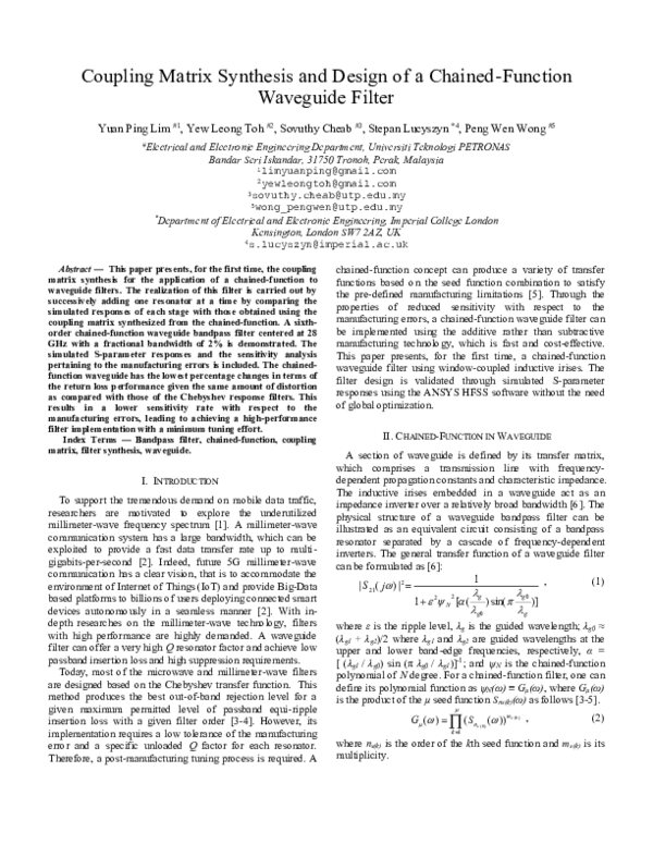 (PDF) Coupling Matrix Synthesis and Design of a ChainedFunction