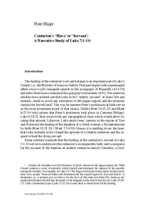 (PDF) Centurion’s ‘Slave’ or ‘Servant’: A Narrative Study of Luke 7:1-10