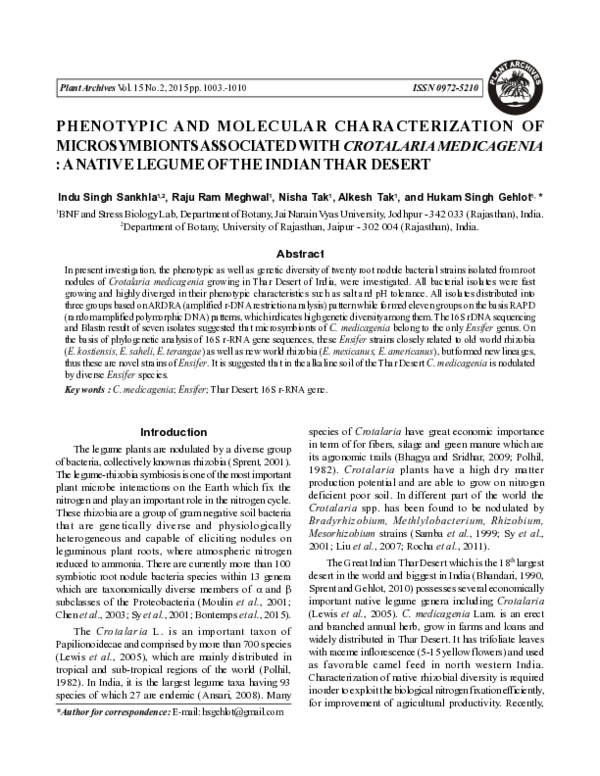 (PDF) PHENOTYPIC AND MOLECULAR CHARACTERIZATION OF MICROSYMBIONTS ...