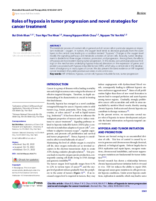 (PDF) Roles of hypoxia in tumor progression and novel strategies for ...