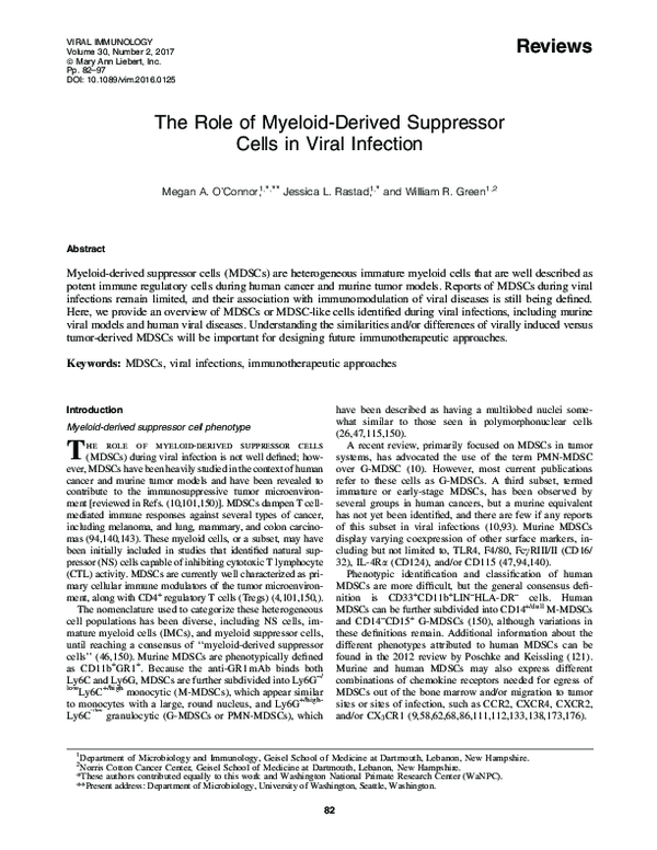 (PDF) The Role of Myeloid-Derived Suppressor Cells in Viral Infection