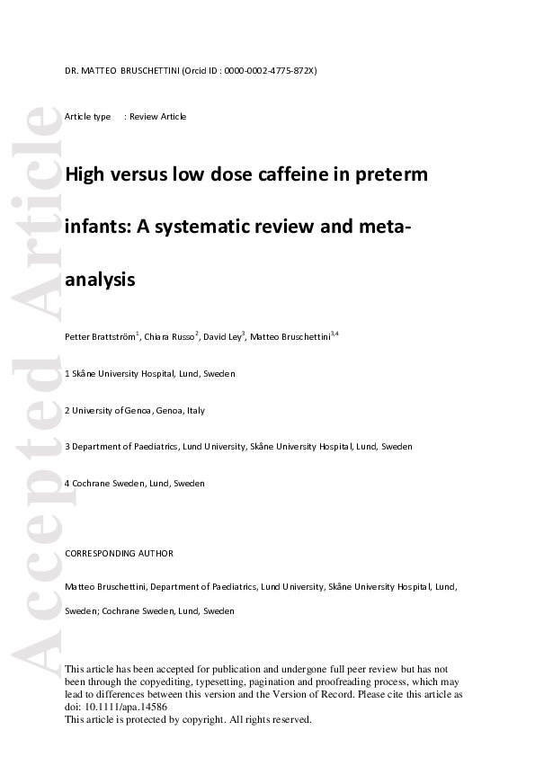 (PDF) High versus low dose caffeine in preterm infants