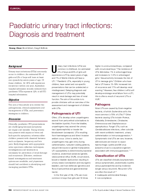 (PDF) Paediatric urinary tract infections Diagnosis and treatment