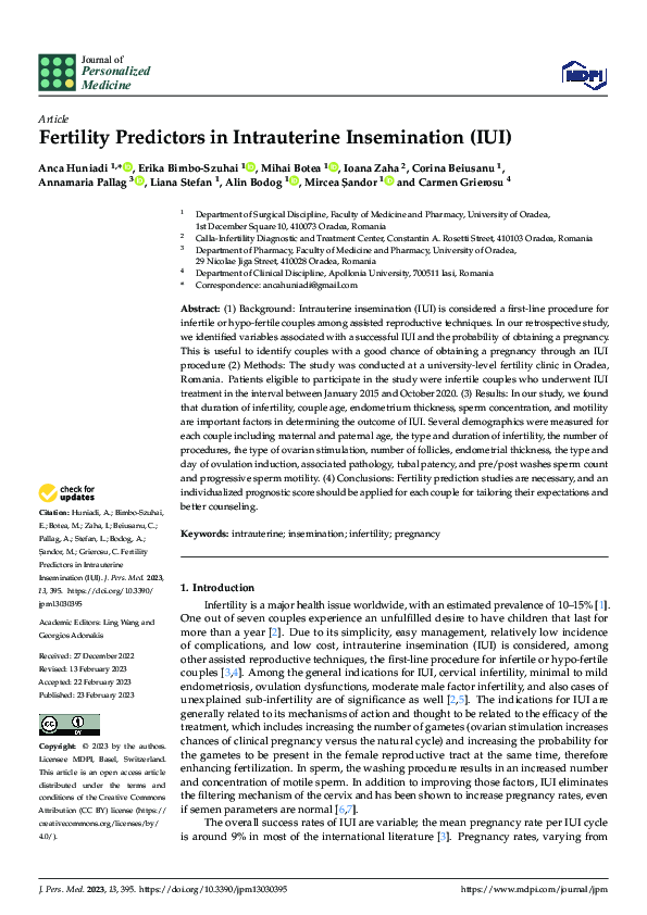 (PDF) Fertility Predictors in Intrauterine Insemination (IUI)