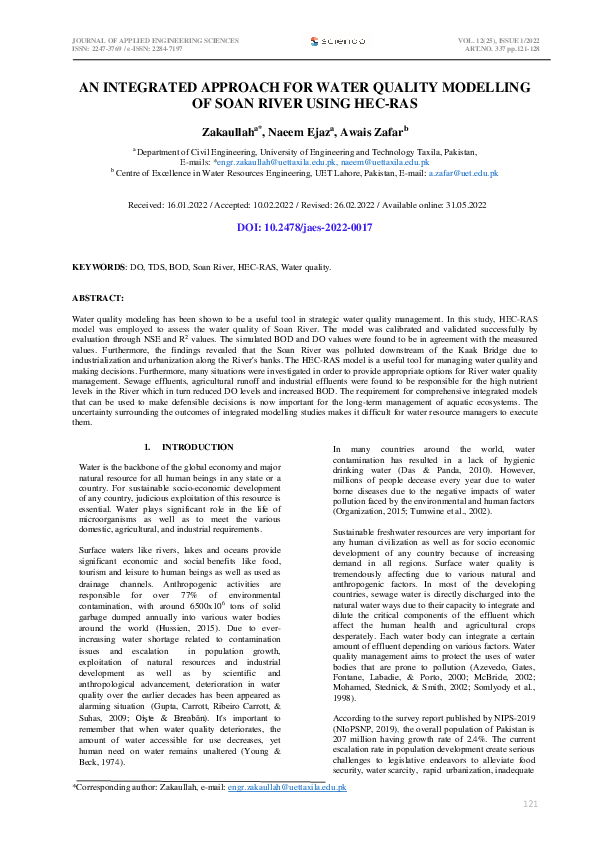 (PDF) An Integrated Approach for Water Quality Modelling of Soan River ...