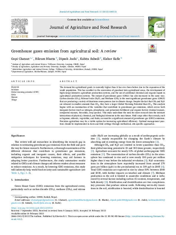 (PDF) Greenhouse gases emission from agricultural soil: A review