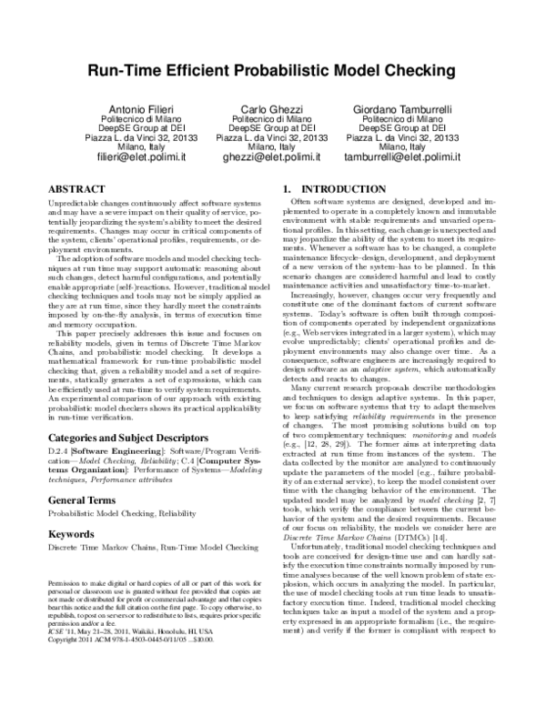 (PDF) Run-time efficient probabilistic model checking