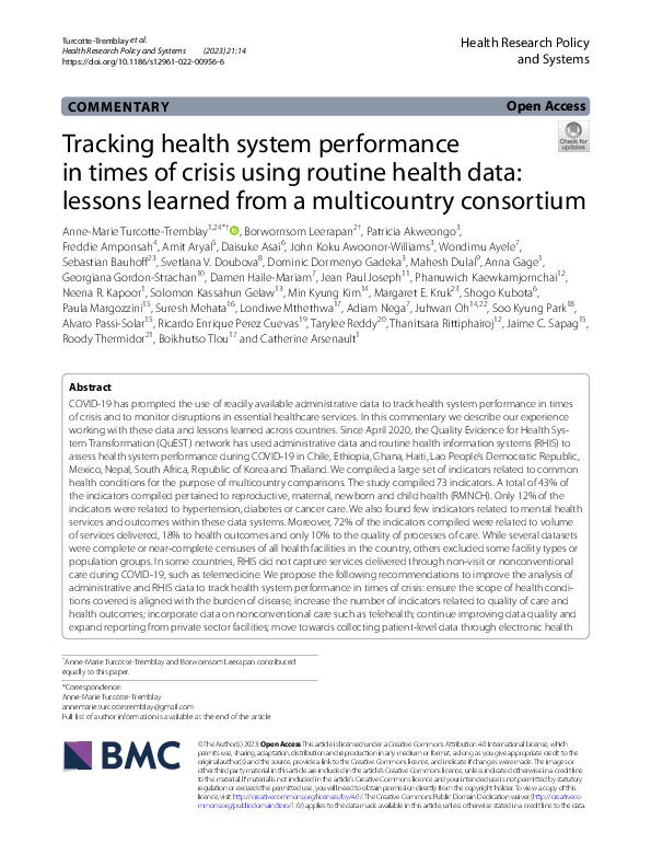 (PDF) Tracking health system performance in times of crisis using ...
