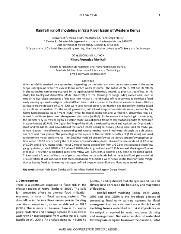 (PDF) Rainfall Runoff Modeling in Yala River Basin of Kenya