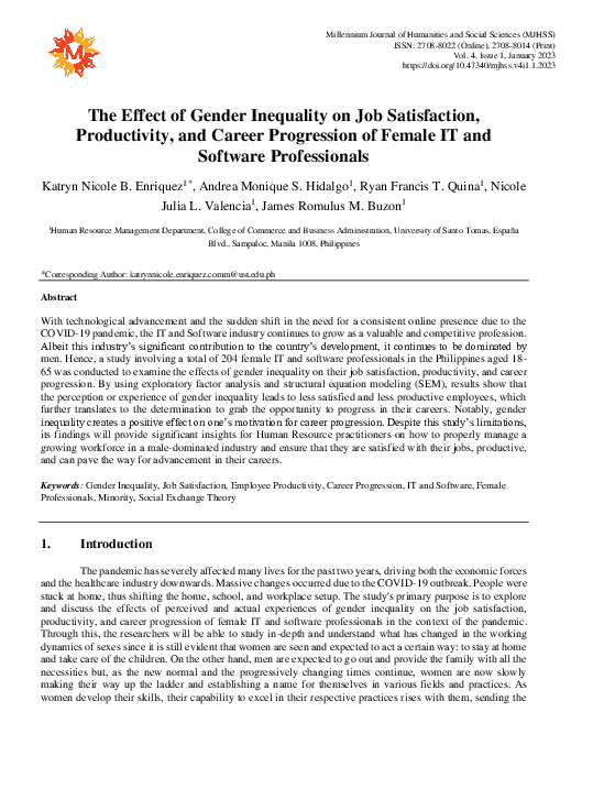 (PDF) The Effect of Gender Inequality on Job Satisfaction, Productivity ...