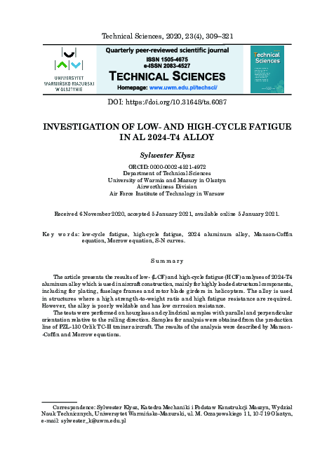 (PDF) Investigation of low- and high cycle fatigue in Al 2024-T4 alloy