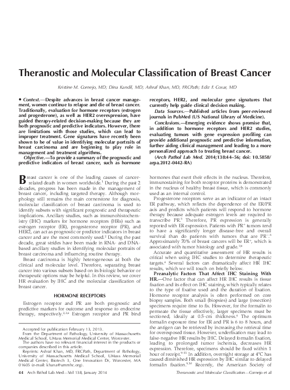 (PDF) Theranostic and Molecular Classification of Breast Cancer