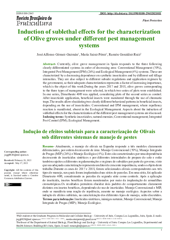 (PDF) Induction of sublethal effects for the characterization of Olive ...