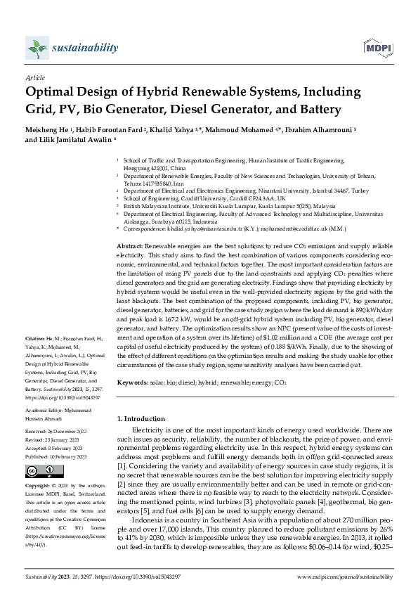 (PDF) Optimal Design of Hybrid Renewable Systems, Including Grid, PV ...