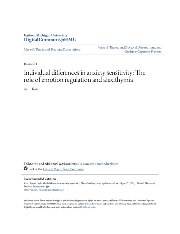 (PDF) Individual differences in anxiety sensitivity: the role of ...