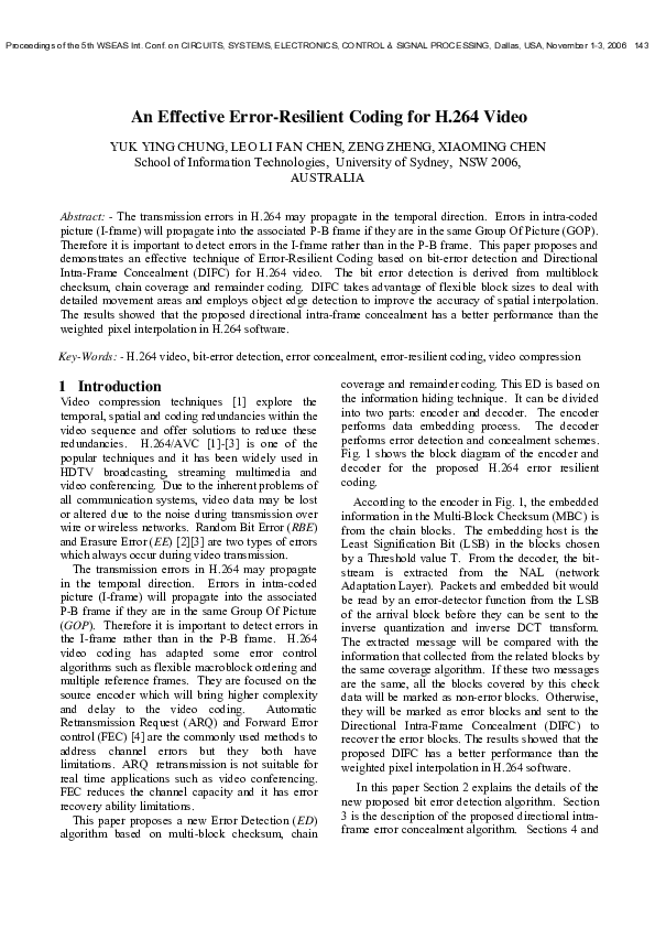 (PDF) An Optimized and Adaptive Error-Resilient Coding for H. 264 Video