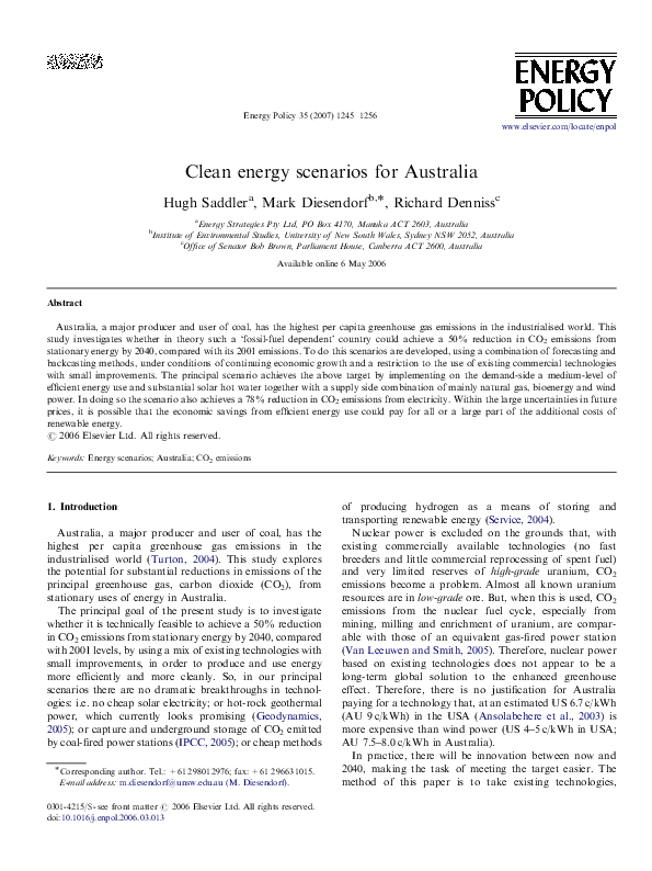 (PDF) Clean energy scenarios for Australia