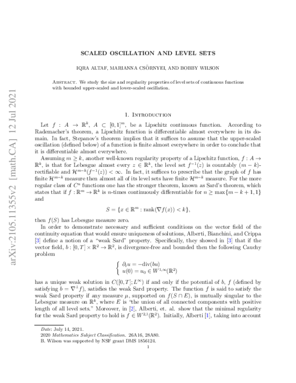 (PDF) Scaled oscillation and level sets